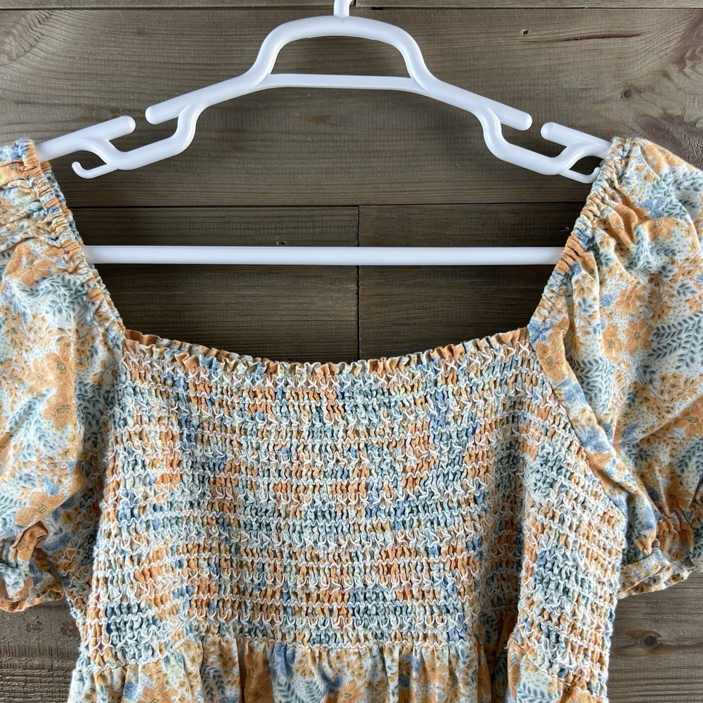American Eagle Womens Shirt Smocked Crop Floral Puff Sleeve Boho Preppy XL - Picture 2 of 7